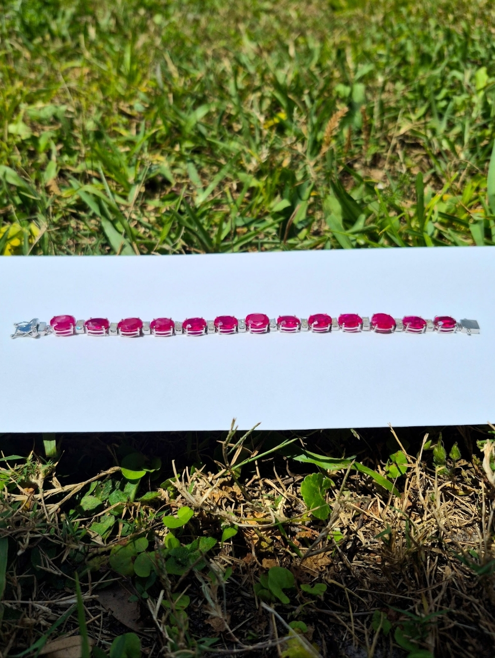 14k Gold & Natural Diamond Ruby Tennis Bracelet - Picture 6 of 8